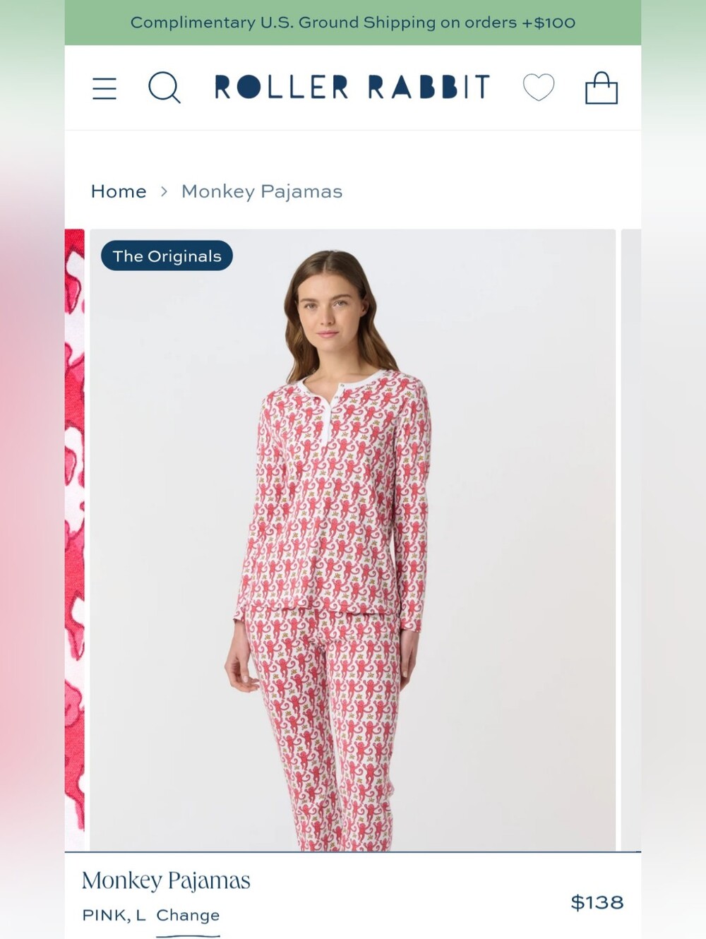 Roller Rabbit Pink and White Elephant-Print  Pajama Set. Still On Website.